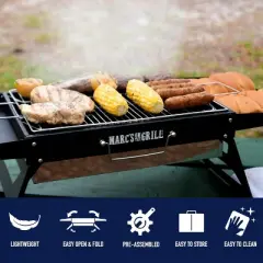 J&V TEXTILES Folding Portable Charcoal Grill, Tailgate Traveler Grill, Foldable Sturdy Durable Tabletop, Large Cooking Area 17x12" BBQ