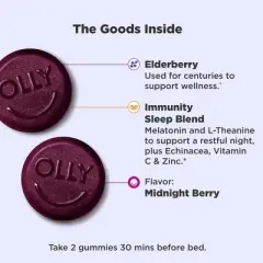 OLLY Immunity + Sleep Multivitamins Gummies - Elderberry - 60ct