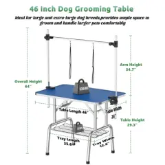 SEVOBAL Pet Grooming Tool Inch Foldable Dog Grooming Table For Home With Adjustable Arm, Non-Slip Surface And Storage, Blue, 46.00"*24.00"*29.30"