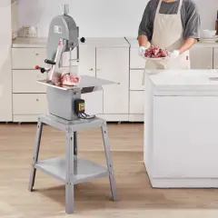 VEVOR Electric Meat Bandsaw, 1500W Stainless Steel Vertical Bone Sawing Machine, Workbeach 19.3" x 15", 0.16-7.9 Inch Cutting Thickness, Silver