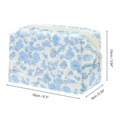 Unique Bargains Floral Quilting Makeup Bag Blue White 1 Pc