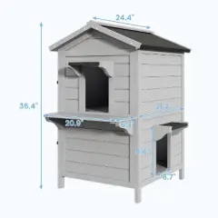 Heynemo Outdoor Cat House for Multiple-Cats Wooden Cat Shelter with Weatherproof Roof, Easy Access & Ventilation, Large Pet Catio for Cat