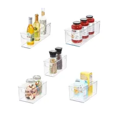iDESIGN 5pc Small Recycled Plastic Stackable Kitchen Organizer Bin with Integrated Handles: Clear Pantry & Drawer Organizers