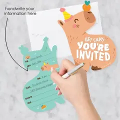 Big Dot of Happiness Capy Birthday - Shaped Fill-In Invitations - Capybara Party Invitation Cards with Envelopes - Set of 12