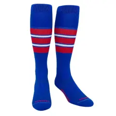 PEAR SOX Striped OTC Baseball, Softball, Football Socks (E) Royal Blue, Scarlet Red, White