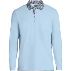 Lands' End Men's Super-T Long Sleeve Poplin Collar Pocket Polo Shirt