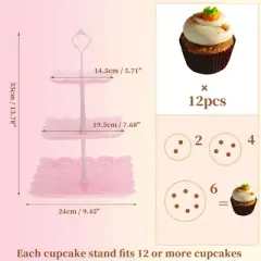Unique Bargains 3 Tier Dessert Cupcake Stand Holder Square with Tiered Serving Tray for Donuts Fruits White Pink