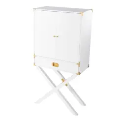 Claude Tall Bar Cabinet with Storage White/Gold - Aiden Lane