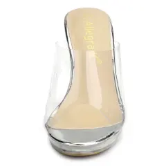 Allegra K Women's Clear Platform Block Heeled Slides Sandals