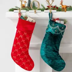 21" Christmas Art Deco Embellished Soft Velvet Stocking Green - Wondershop&trade;