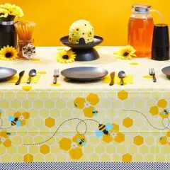 Blue Panda 3 Pack Bee Tablecloth, for Kids Birthday Party, Baby Shower, He or She What Will It Bee Gender Reveal, 54x108 in