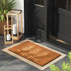 1'6"x2'6" 'Welcome' Pineapple Doormat Natural - Threshold&trade;: Outdoor Coir Door Mat, Summer Fruit Design