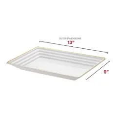 Smarty Had A Party 9" x 13" White with Gold Rim Rectangular Plastic Serving Trays - 15 pcs