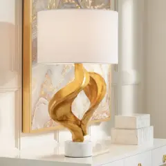 Possini Euro Design Hera Modern Vintage Glam Table Lamp 31" Tall Sculptural Rose Gold White Shade Bedroom Living Room Bedside Nightstand Office Kids