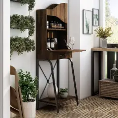 24/7 Shop At Home Joyharbor Industrial 1 Drawer Mini Bar with Shelves Light Hickory: Wine Storage, 20-Bottle Capacity