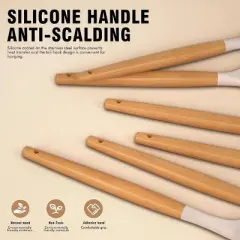 Racxily Silicone Cooking Utensils Set - Silicone Kitchen Utensils for Cooking Wooden Handles, F Heat Resistant Kitchen Utensil Spatula Sets w Holder