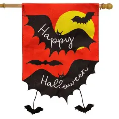 Briarwood Lane Burlap House Flag 40x28 For Outdoor Happy Halloween Bats For Halloween House Flag
