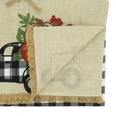Saro Lifestyle Plaid Truck With Pumpkins Dining Table Runner, Black, 16" x 70"