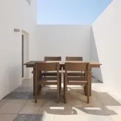 FIONECA 5-Piece HDPE Outdoor Dining Set with Umbrella Hole &uml;C Weather-Resistant Patio Table & 4 Armrest Chairs, Brown