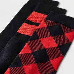 Men's Striped Plaid Crew Socks 3pk - Goodfellow & Co&trade; Red 6-12