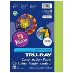 Pacon Tru-Ray 9" x 12" Construction Paper Brilliant Lime 50 Sheets/Pack 5 Packs (PAC103423-5)