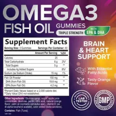 Omega-3 Gummies, Fish Oil Gummies for Adults & Kids, Vitamins, EPA & DHA Fish Oil Fatty Acids Gummy Supplement - 120 Gummies By Nature's Nutrition