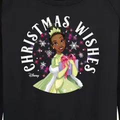 Women's - Disney - Christmas Wishes Tiana Lightweight French Terry Wide Neck Long Sleeve Graphic Shirt