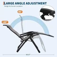 Adjustable Recliner Lounge Chair &ndash; 330lbs Capacity, Foldable Design with Wide Armrests for Poolside, Patio, Balcony (Blac