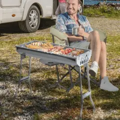 Outsunny 28" Stainless Steel Small Portable Folding Charcoal BBQ Grill Set