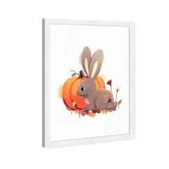 15" x 21" Bunny and Pumpkin Animals Framed Art Print - Wynwood Studio