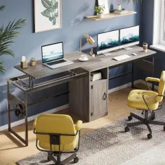 Bestier Versatile 60" L-Shaped Standing Desk, Height Adjustable (30-39"H) Sit to Stand Home Office Desk with Storage Cabinet & Hooks