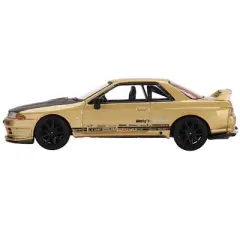 Nissan Skyline GT-R VR32 "Top Secret" RHD Gold Metallic with Black Hood 1/64 Diecast Model Car by True Scale Miniatures