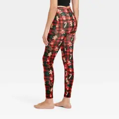 Women's Holiday Plaid Seamless Fleece Lined Leggings - Wondershop&trade; Black/Red