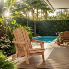 YUHAO Folding Adirondack Chair with Pre-Assembled Backrest - Weather Resistant for Patio, Garden, Pool Deck，Solid Wood，Light Brown
