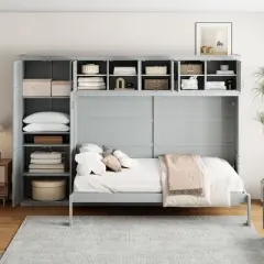 Queen Size Murphy Bed Wall Bed with Cabinets and Shelves-ModernLuxe