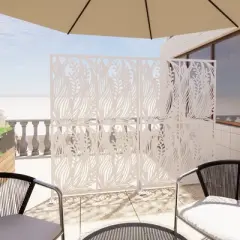 Lirago White Weatherproof Multi-functional Outdoor Screen-Laser-Cut Galvanized Steel Panel 74"Hx47.2"Wx15.74"D