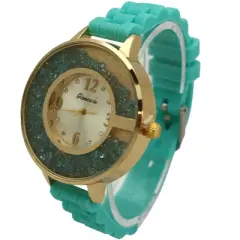 OLIVIA PRATT FLOATING COLORFUL STONES SILICONE STRAP WATCH