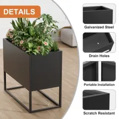 47x18x18 Inch Metal Planter with Shelves & Drainage &ndash; Indoor/Outdoor Use for Tall Plants, Flowers, Shrubs