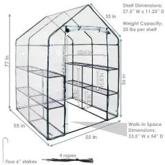 Sunnydaze Outdoor Portable Growing Rack Grandeur Mini Walk-In Greenhouse with Roll-Up Door - 4 Shelves - Clear