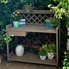 Aivituvin Outdoor Garden Bench with Sink & Lid | Potting Table With PVC Layer-GUT04