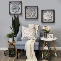 Framed Metal Flower Wall Sign Gray - Stratton Home Decor