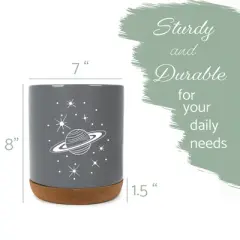 Elanze Designs 8 inch Galactic Stars and Planet Large Ceramic Kitchen Utensil Holder Gray and White Crock with Cork Base