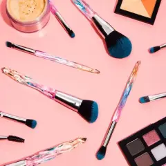 Glamlily 10 Pieces Acrylic Makeup Brush Set with Blue Travel Storage Case