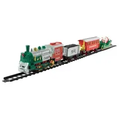 Northlight 16 Pc Silver and Red Battery Operated Lighted and Animated Christmas Holiday Train Set with Sound