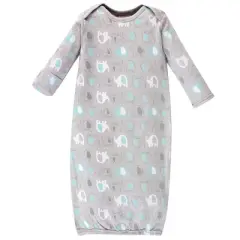 Luvable Friends Baby Cotton Long-Sleeve Gowns 4pk, Basic Elephant, 0-6 Months