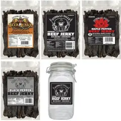 Buffalo Bills 5-Piece Assorted Beef Jerky & Glass Jar Gift Tool Bags (4 bags and 1 jar)