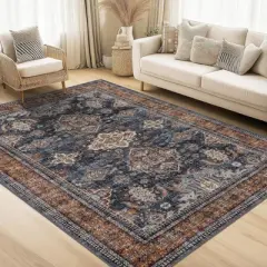 Washable Rugs for Living Room Distressed Office Carpet Low Pile Neutral Soft Nursery Carpet Vintage Oriental