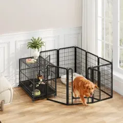 Yaheetech 6 Panels Dog Playpen Panels Metal Dog Cat Exercise Barrier, Black