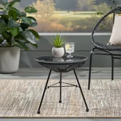 GDFStudio Carver Outdoor Wicker Wrapped Glass Top Side Table