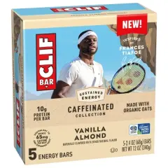 CLIF Bar Vanilla Almond with Caffiene Granola Protein Bar Made with Organic Oats - 10g Protein - 12oz/5pk